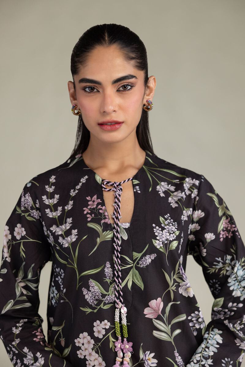 Printed | Cotton Viscose | Black Floral Kurta | USD 40.00