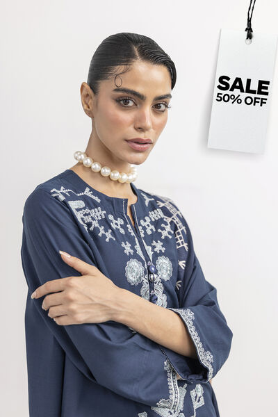 Embroidered | Raw Silk | Floral Navy Kurta | USD 20.00
