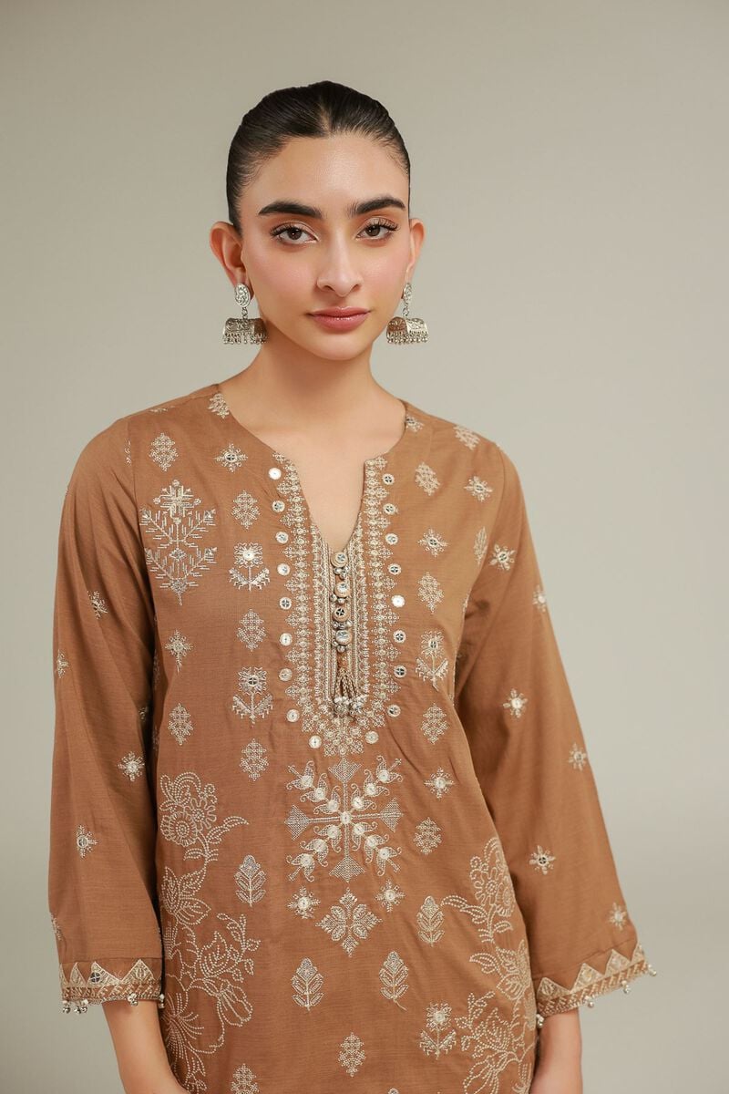 Embroidered | Raw Silk | Geometric Threadwork Kurta | USD 55.00