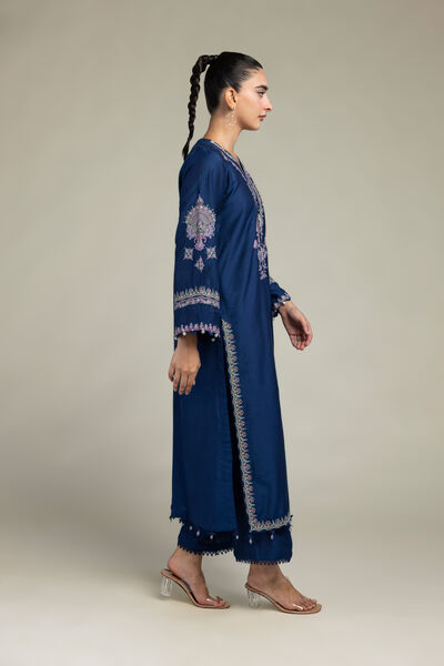 Raw Silk | Navy Solid Pants | USD 30.00