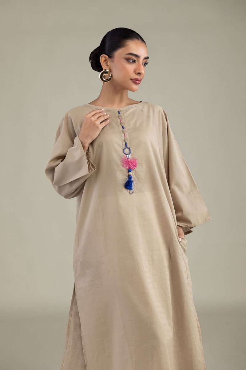 Dyed | Textured Cotton | Beige Cotton Kurta | USD 35.00
