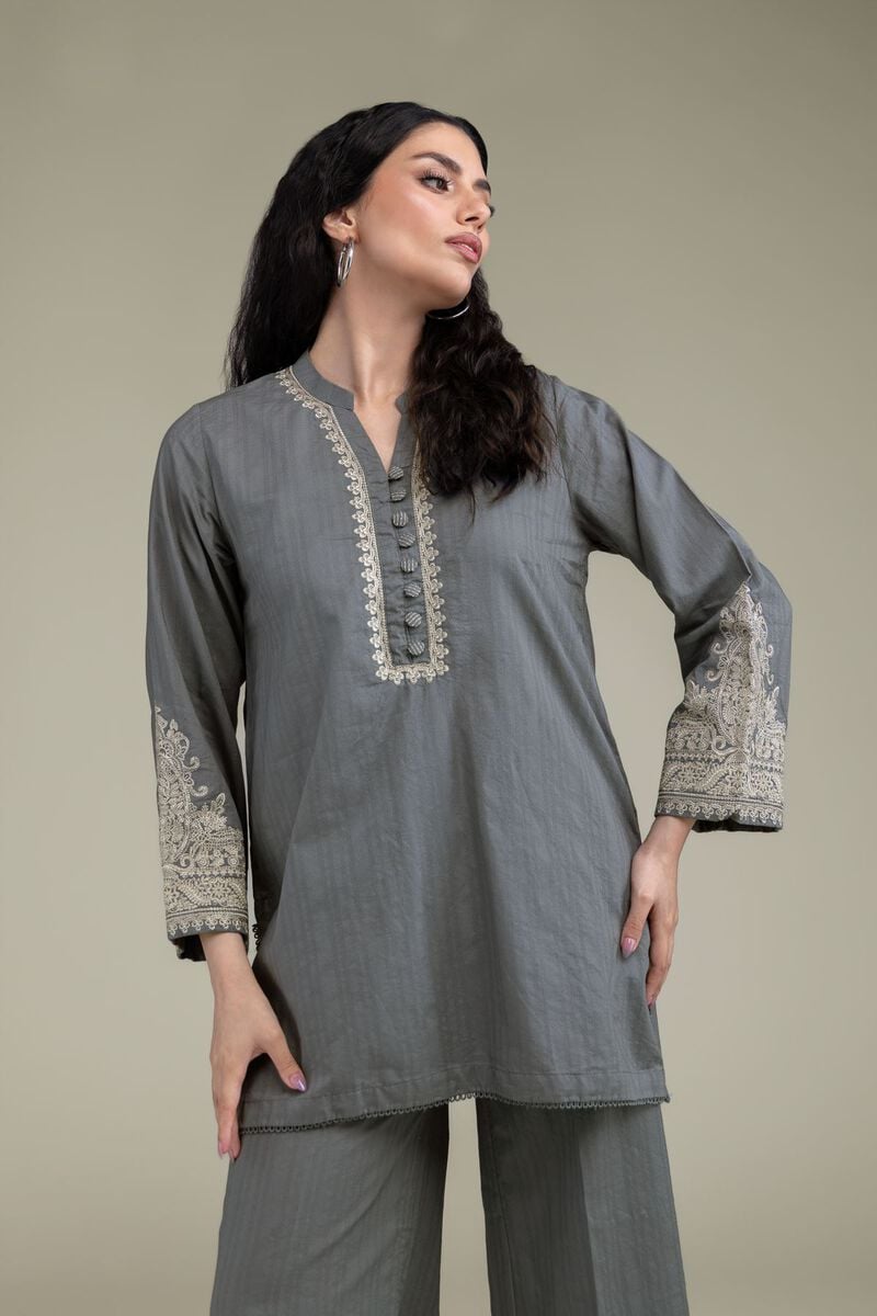 Embroidered | Cotton Dobby | Gray Cotton Kurta | USD 45.00