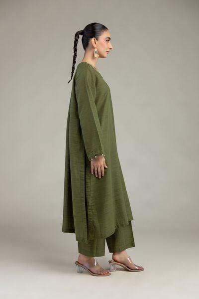 Dyed | Textured Cotton | Olive Cotton Pants | USD 30.00