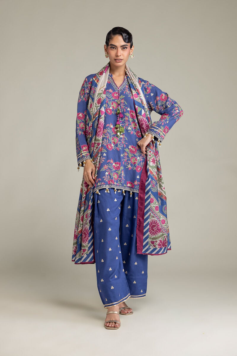 Embroidered | Polyester Silk | Blue Floral Dupatta | USD 35.00