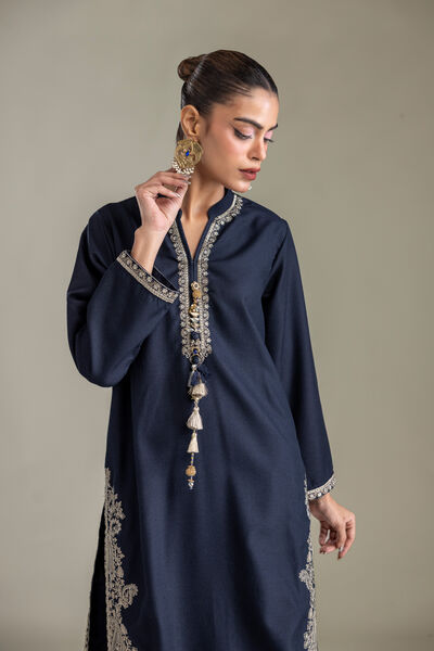 Embroidered | Heavy Blended Viscose | Long Navy Kurta | USD 65.00