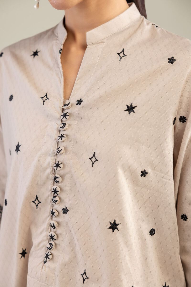Embroidered | Cotton Dobby | Beige Floral Kurta | USD 40.00