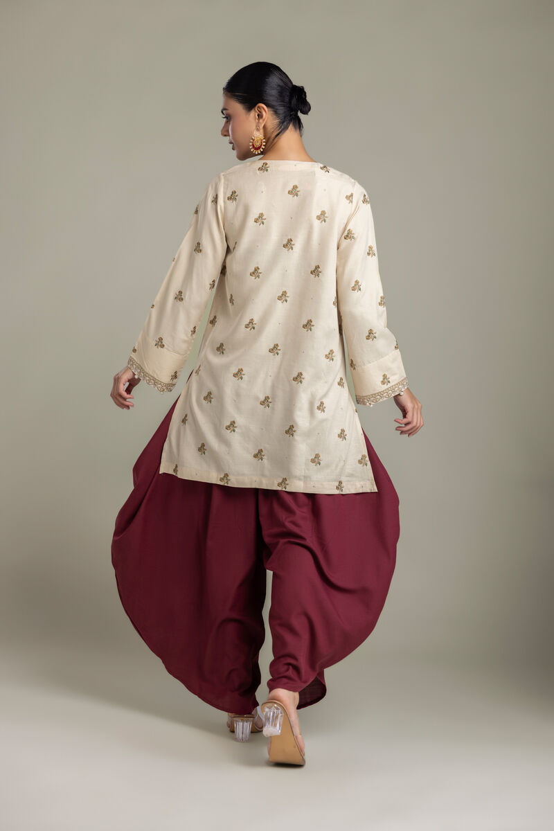 Embroidered | Raw Silk | Short V-Neck Kurta | USD 70.00