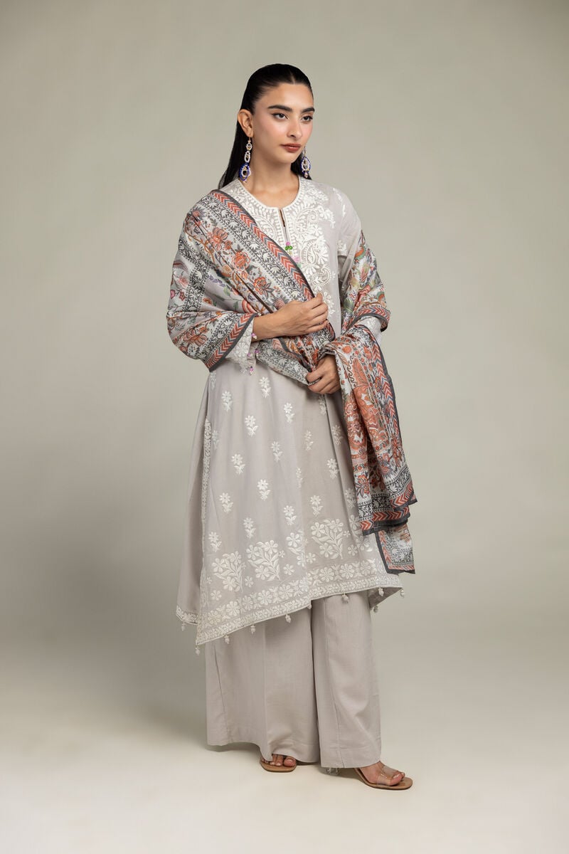 Embroidered | Raw Silk | Gray Solid Pants | USD 30.00
