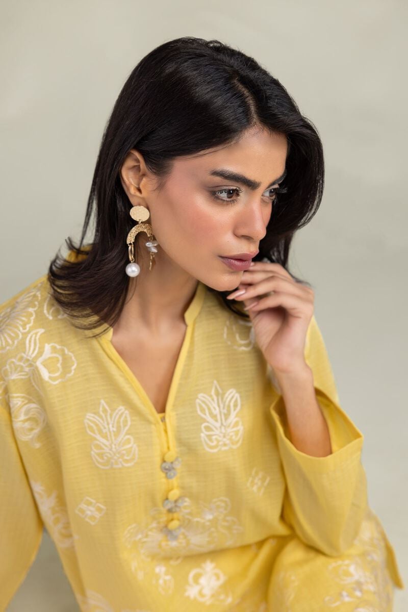 Embroidered | Cotton Dobby | Yellow Floral Kurta | USD 40.00
