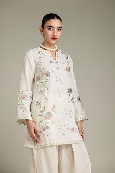 Embroidered | Raw Silk | Off-White Silk Kurta | USD 70.00