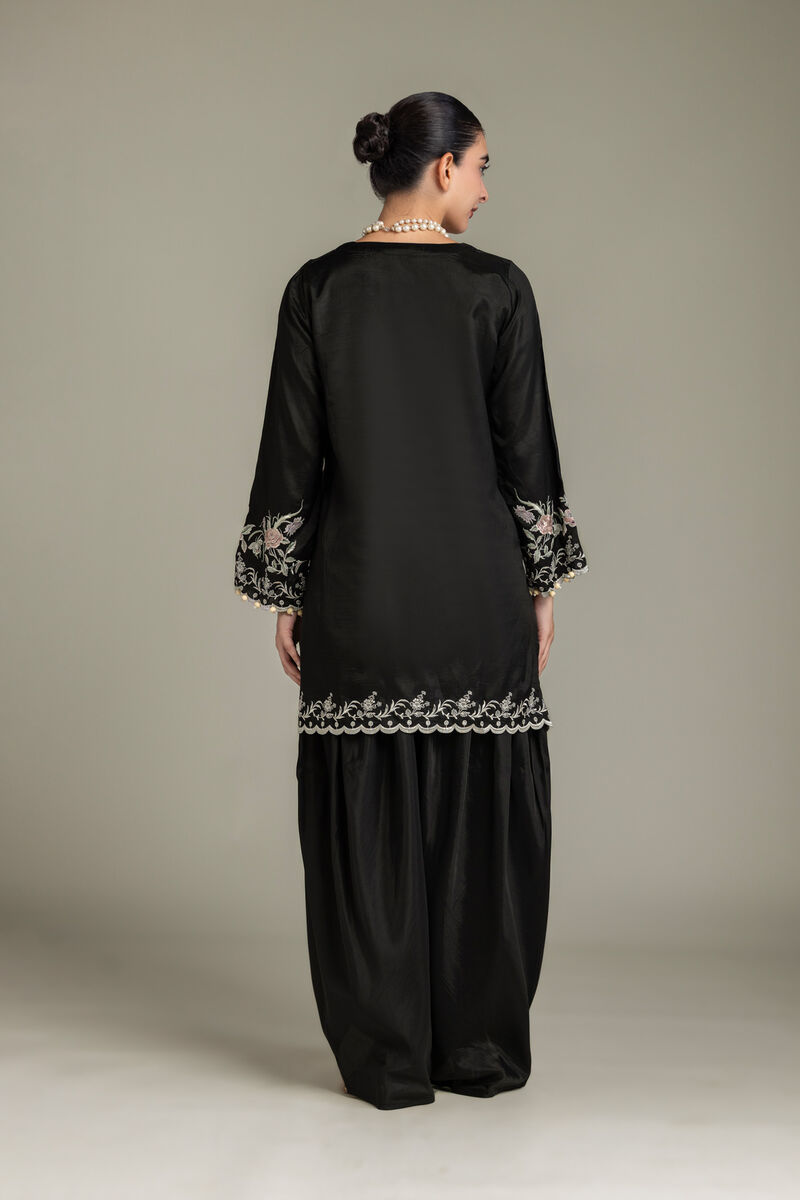 Embroidered | Raw Silk | Black Silk Kurta | USD 70.00