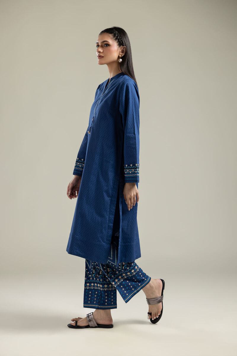 Embroidered |Cotton Dobby | Geometric Blue Pants | USD 35.00