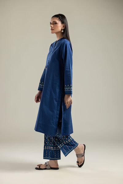 Embroidered |Cotton Dobby | Geometric Blue Pants | USD 35.00