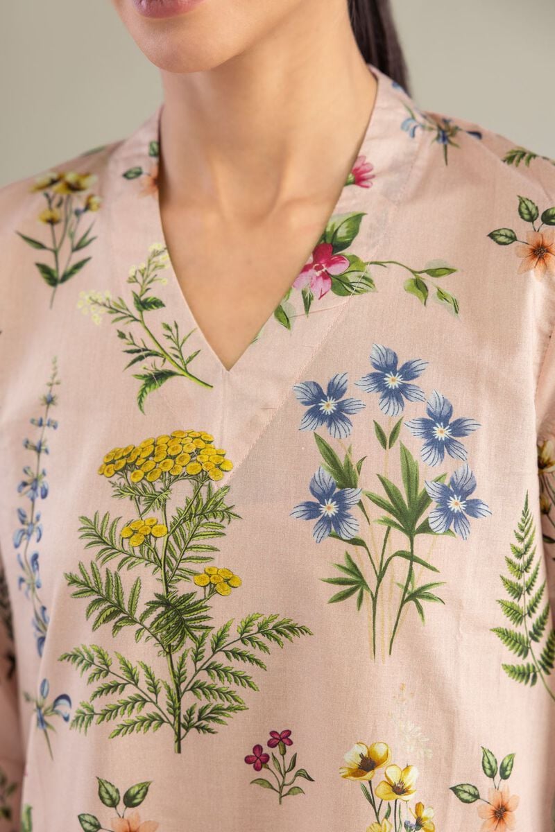 Printed | Cambric | Pink Longline Kurta | USD 35.00