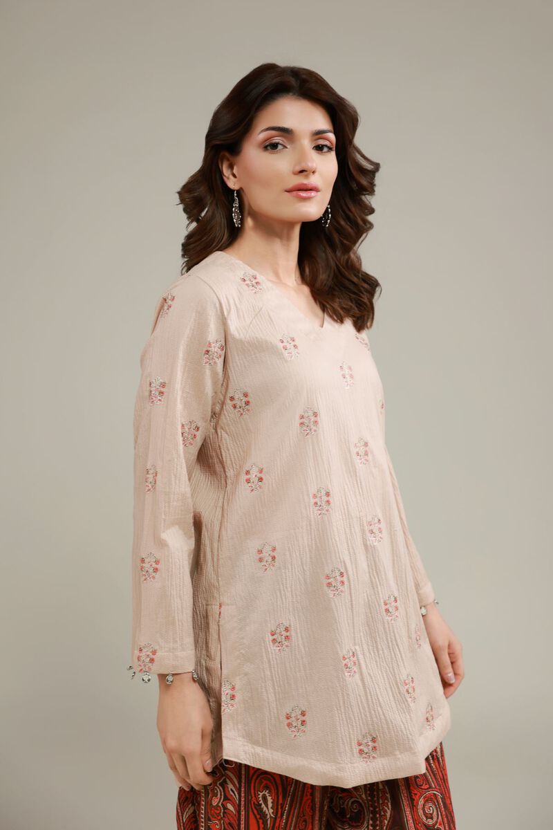 Embroidered | Cotton Crinkle | Floral Crinkled Kurta | USD 35.00