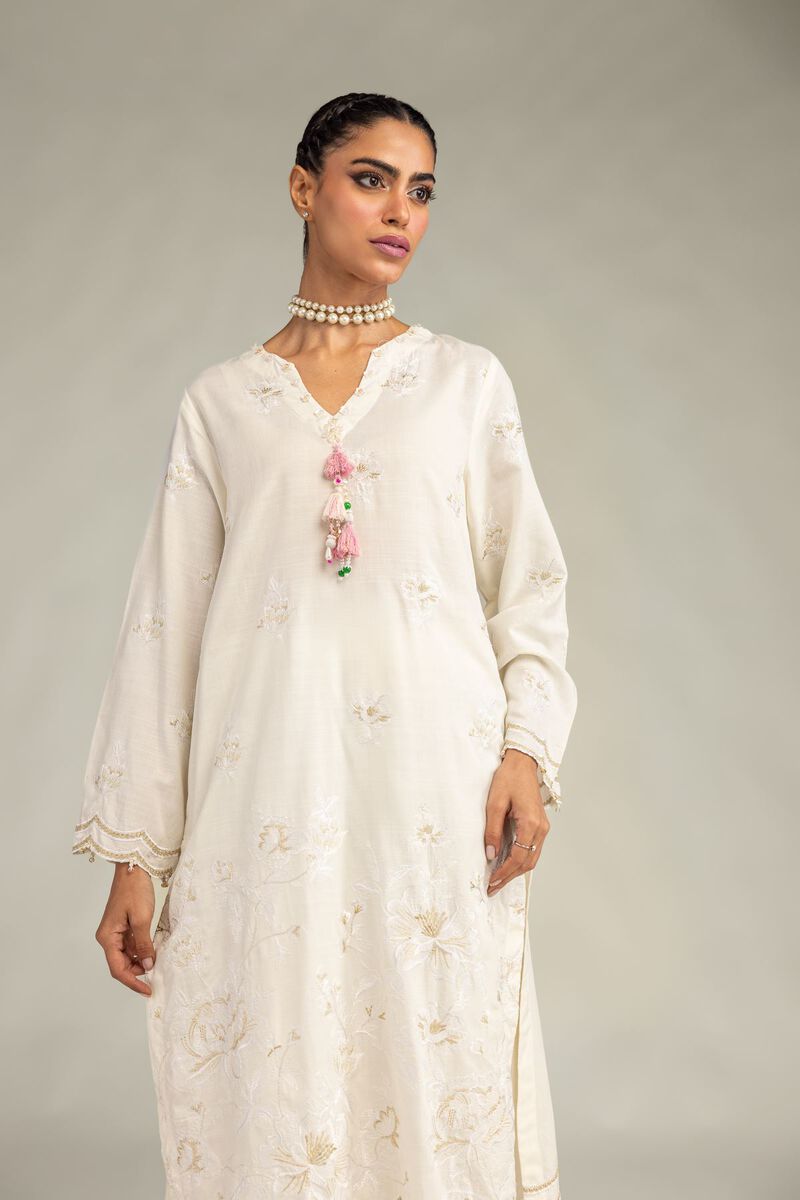Embroidered | Raw Silk | Floral Longline Kurta | USD 65.00