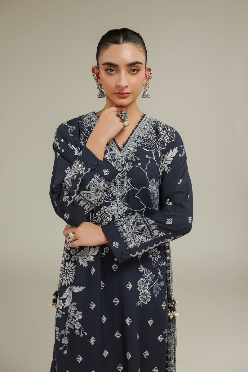 Embroidered | Raw Silk | Geometric V-Neck Kurta | USD 55.00