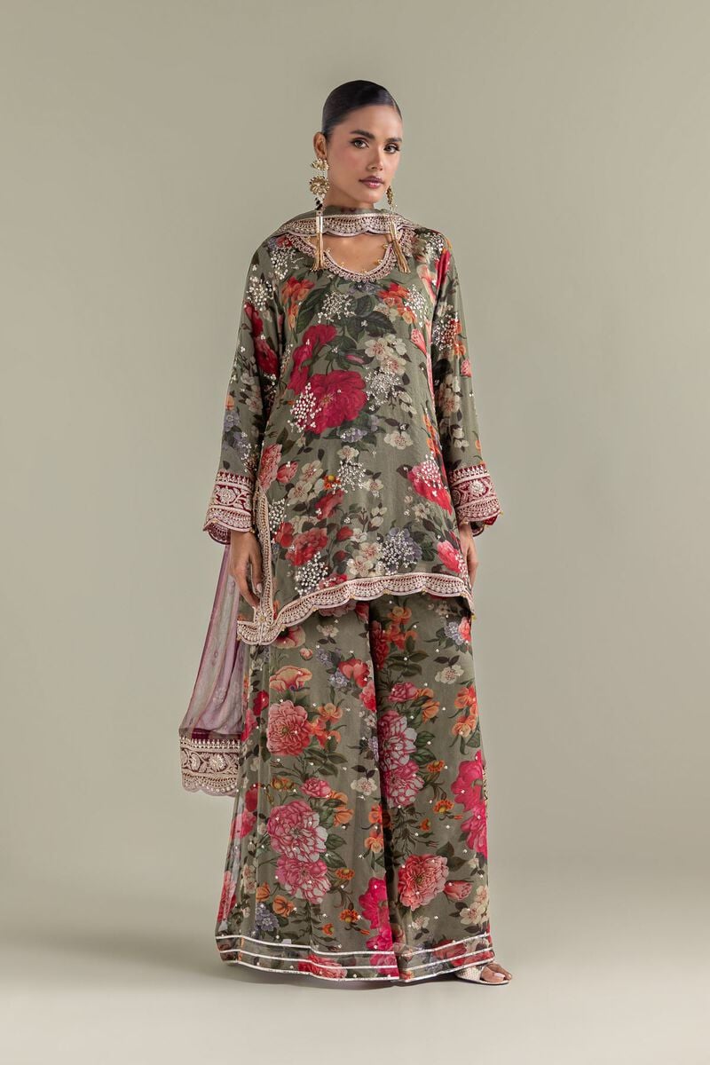 Embroidered | Chiffon | Floral 3-Piece Co-ords | USD 180.00