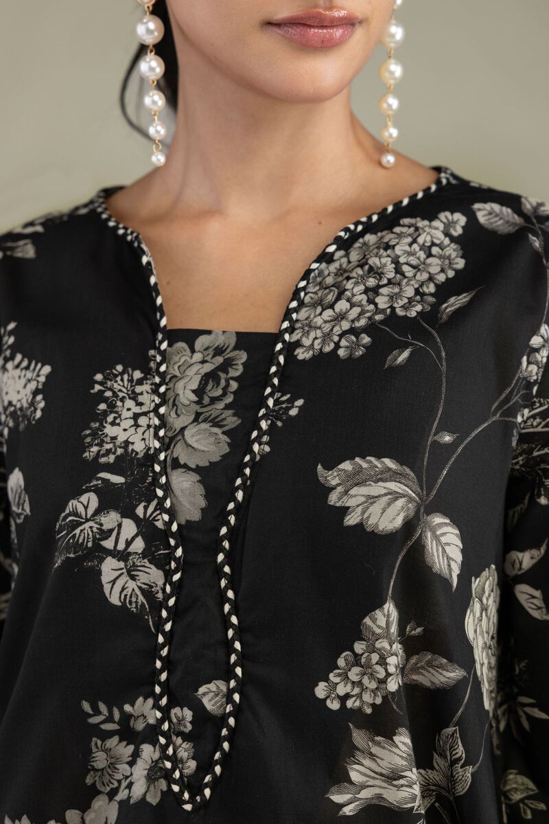 Printed | Cambric | Long Black Kurta | USD 45.00
