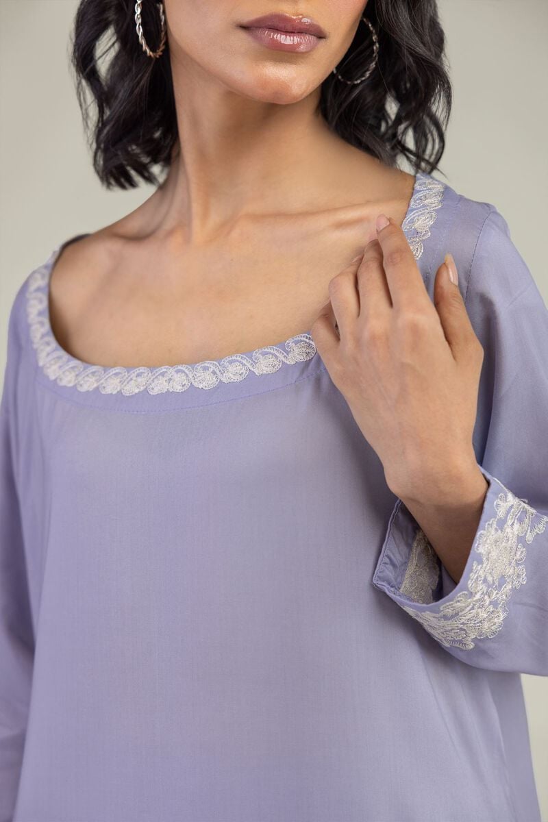 Embroidered | Lyocell | Long Lavendar Kurta | USD 40.00