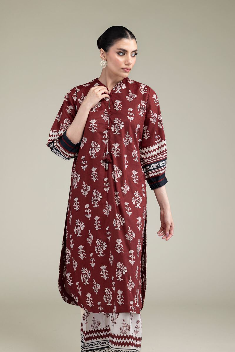 Printed | Cambric | Maroon Cambric Kurta | USD 30.00