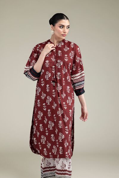 Printed | Cambric | Maroon Cambric Kurta | USD 30.00