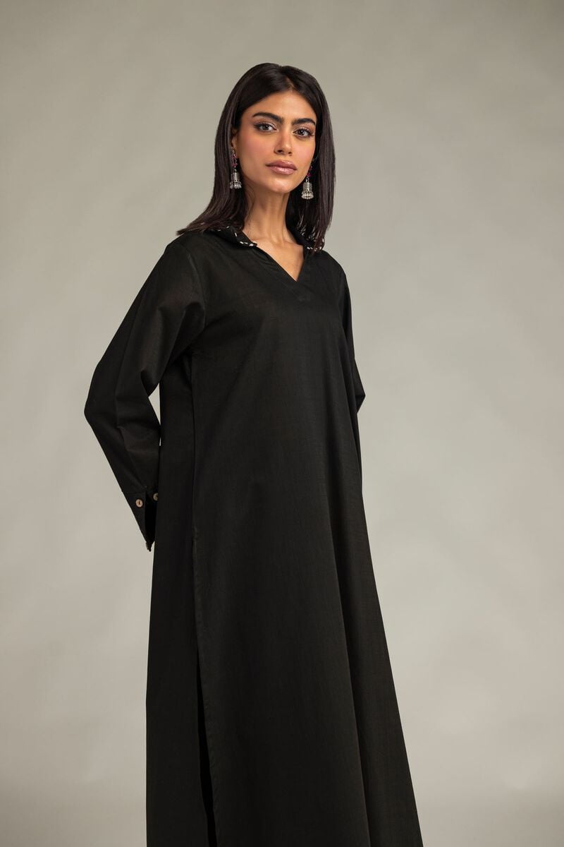 Embroidered | Textured Cotton | Long Black Kurta | USD 35.00