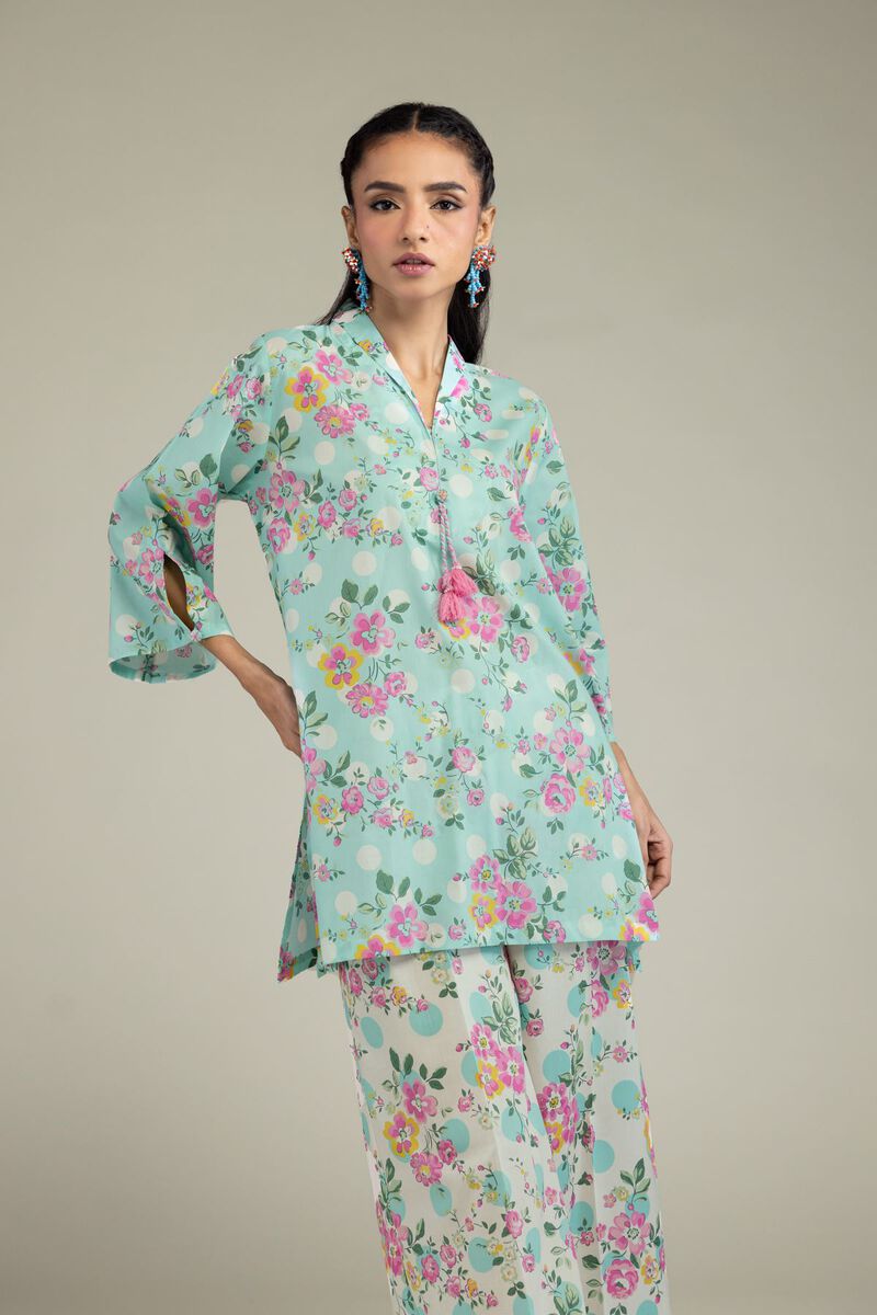 Printed | Cambric | Floral Mint Kurta | USD 21.00