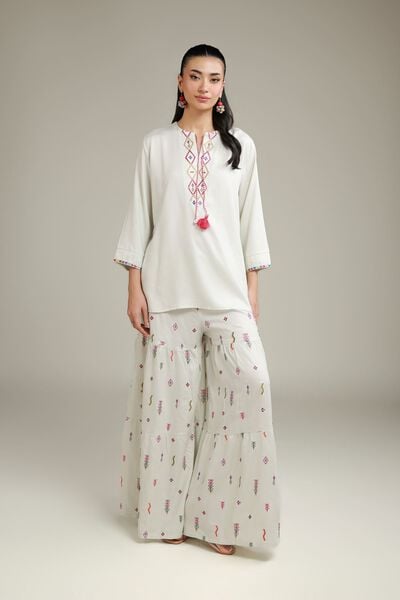 Embroidered | Viscose Crepe | Viscose Wide Trousers | USD 40.00
