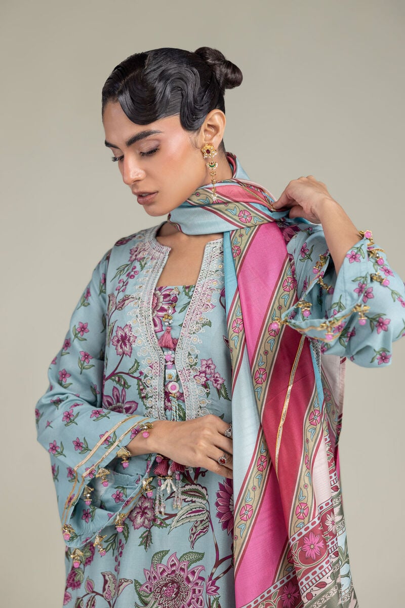 Embroidered | Polyester Silk | Blue Floral Dupatta | USD 35.00
