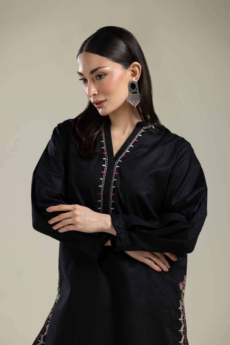 Embroidered |Cotton Dobby | Black Embroidered Kurta | USD 35.00