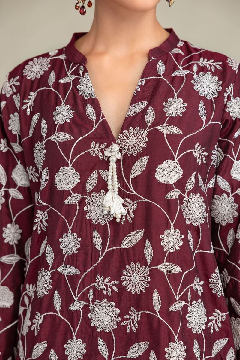 Printed | Raw Silk | Floral Maroon Kurta | USD 55.00