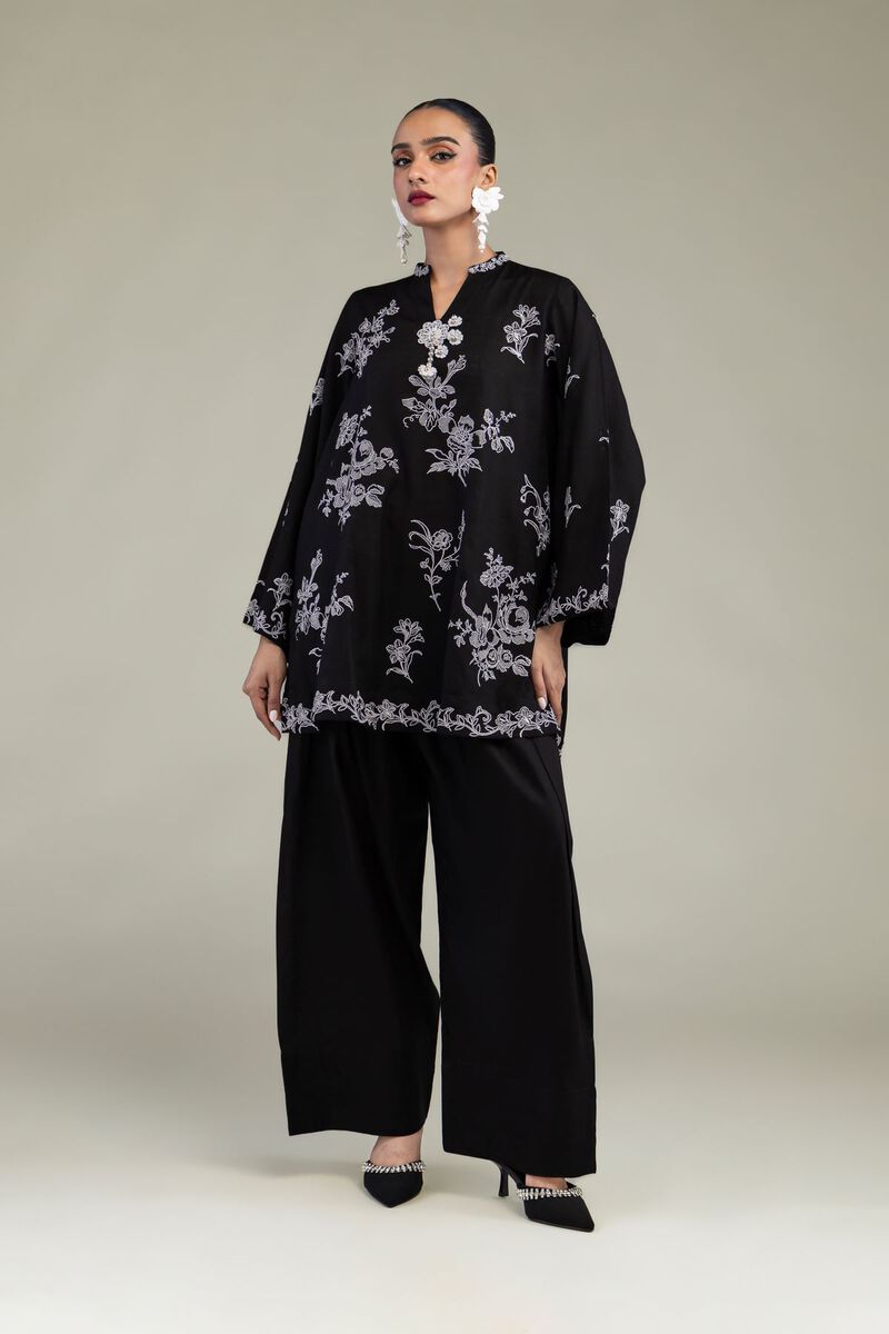 Embroidered | Raw Silk | Black Silk Kurta | USD 60.00