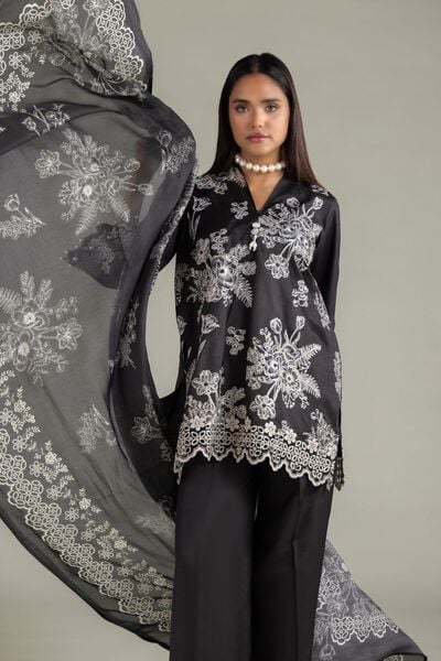 Embroidered | Raw Silk | V-Neck Floral Kurta | USD 60.00
