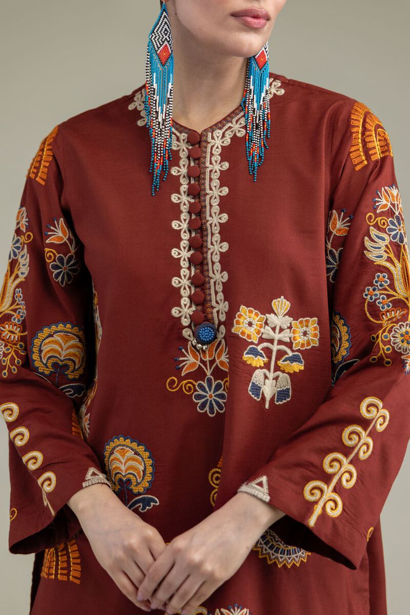 Embroidered | Raw Silk | Rust Silk Kurta | null