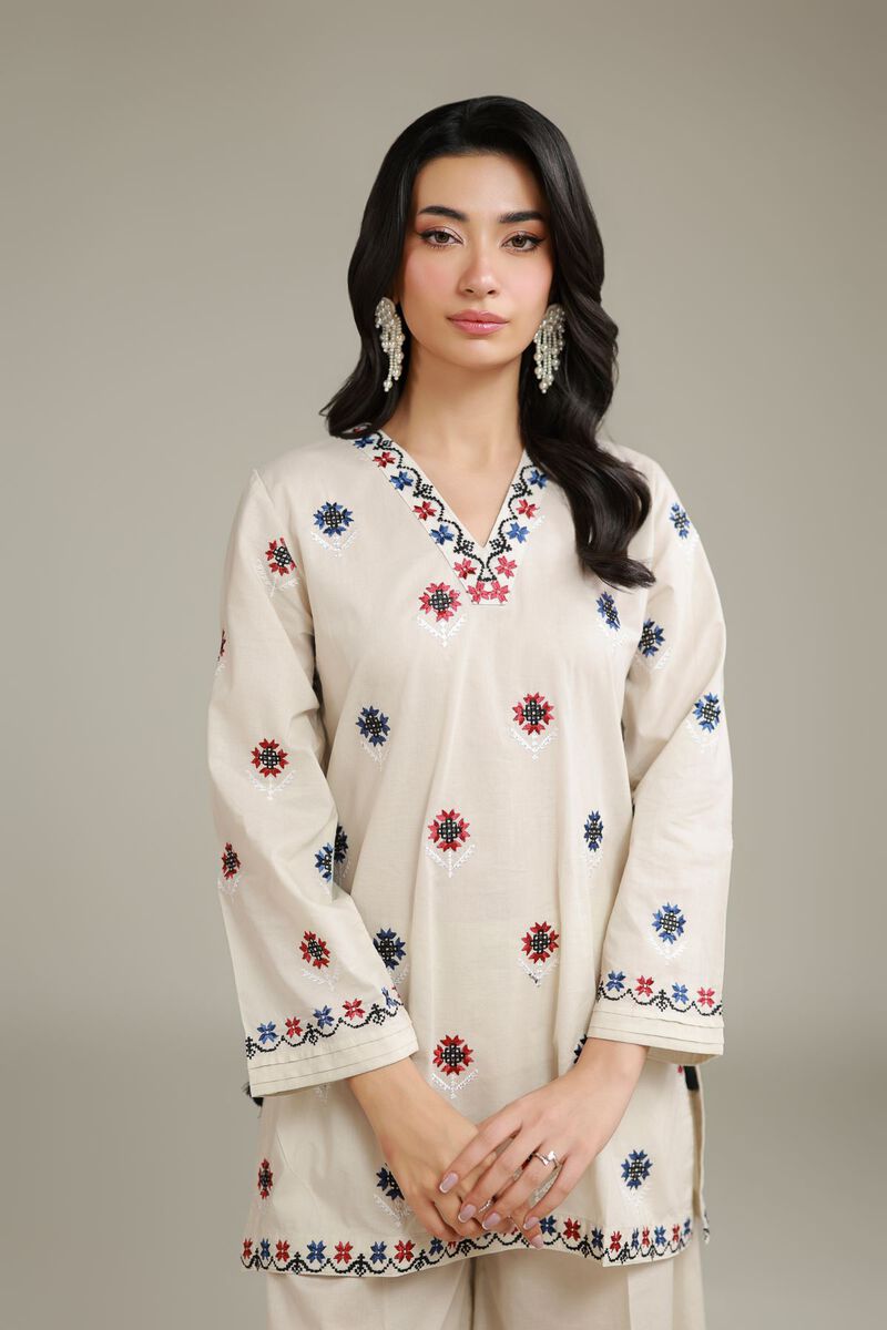 Embroidered | Cambric | Floral V-Neck Kurta | USD 40.00