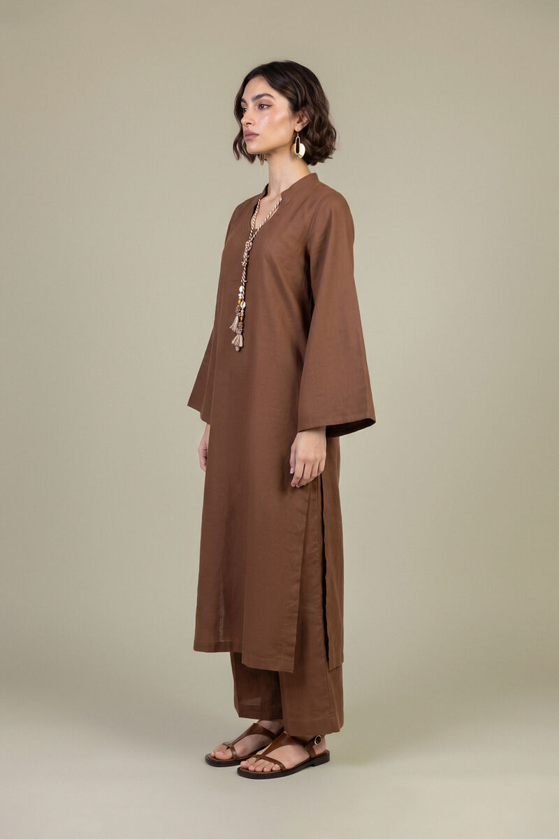 Dyed | Poplin | Brown Solid Kurta | null