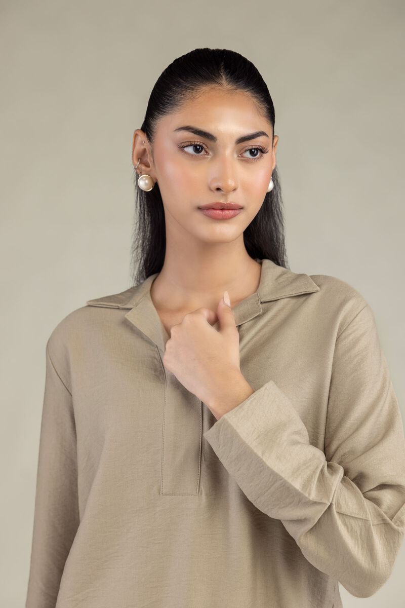 Dyed | Crepe | Solid V-Neck Shirt | USD 40.00
