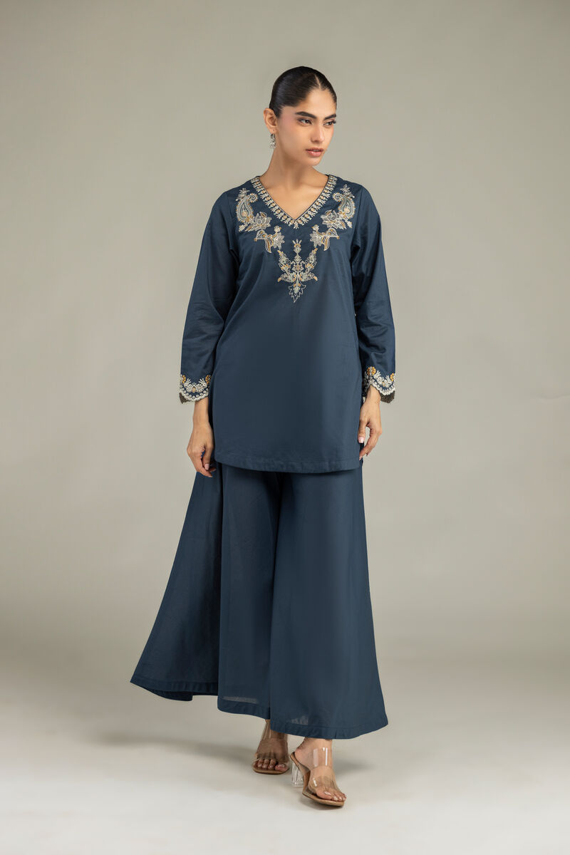 Embroidered | Cambric | Short Navy Kurta | USD 40.00