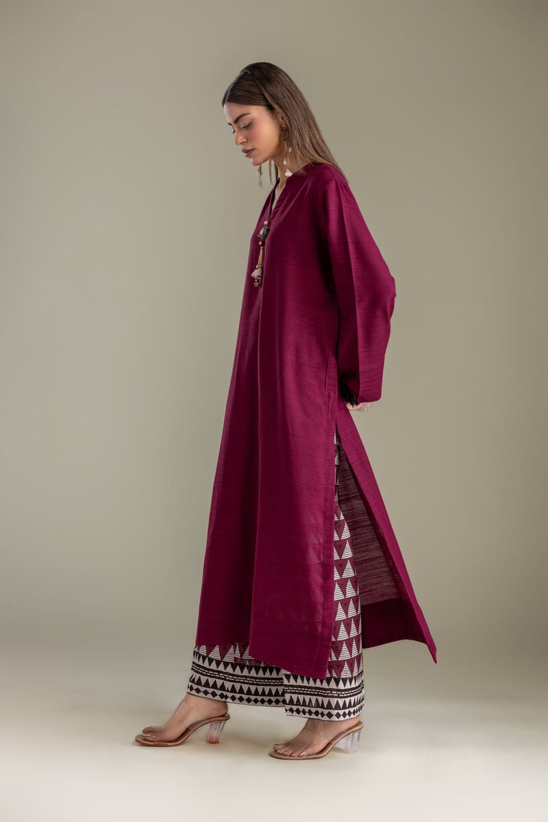 Printed | Light Khaddar | Solid V-Neck Kurta | USD 35.00