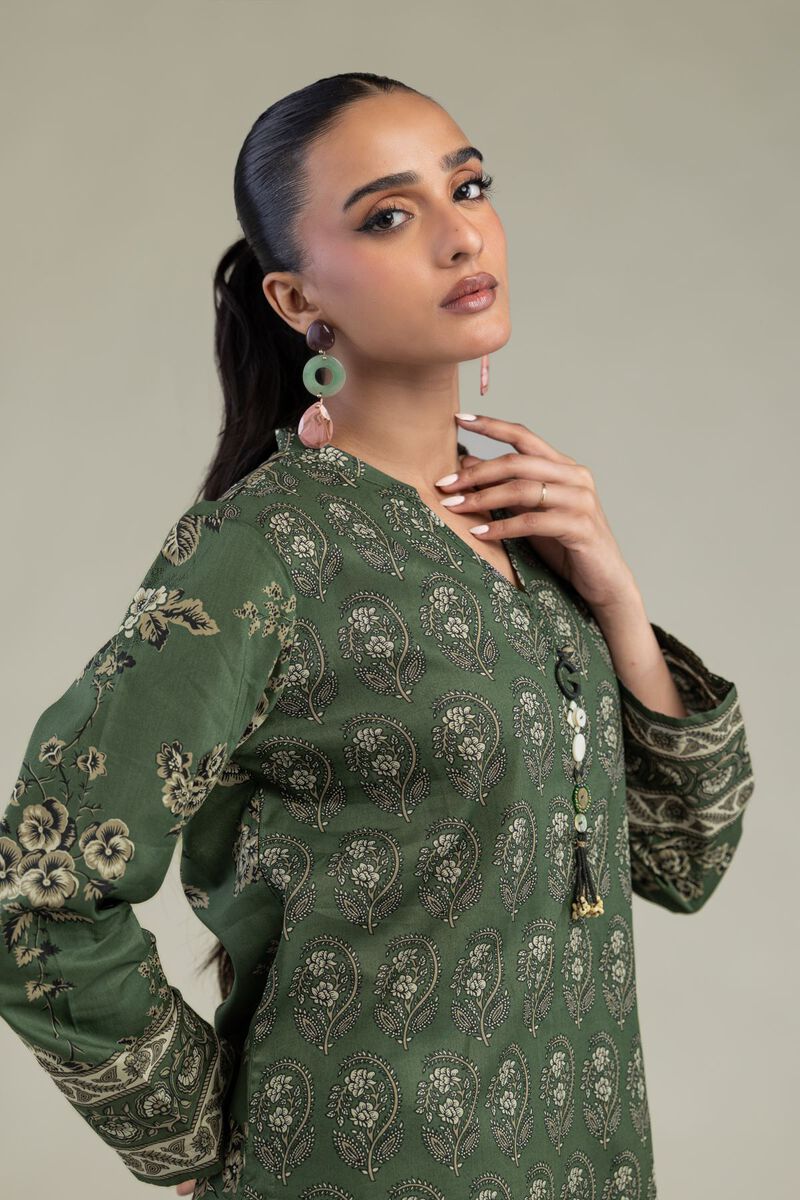 Printed | Cambric | Short Green Kurta | USD 35.00