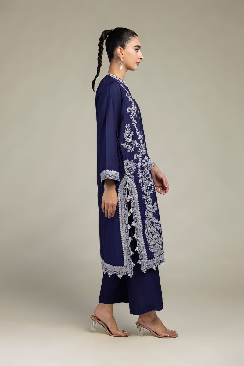Raw Silk | Navy Solid Pants | USD 30.00