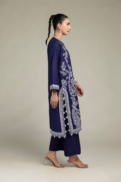 Raw Silk | Navy Solid Pants | USD 30.00