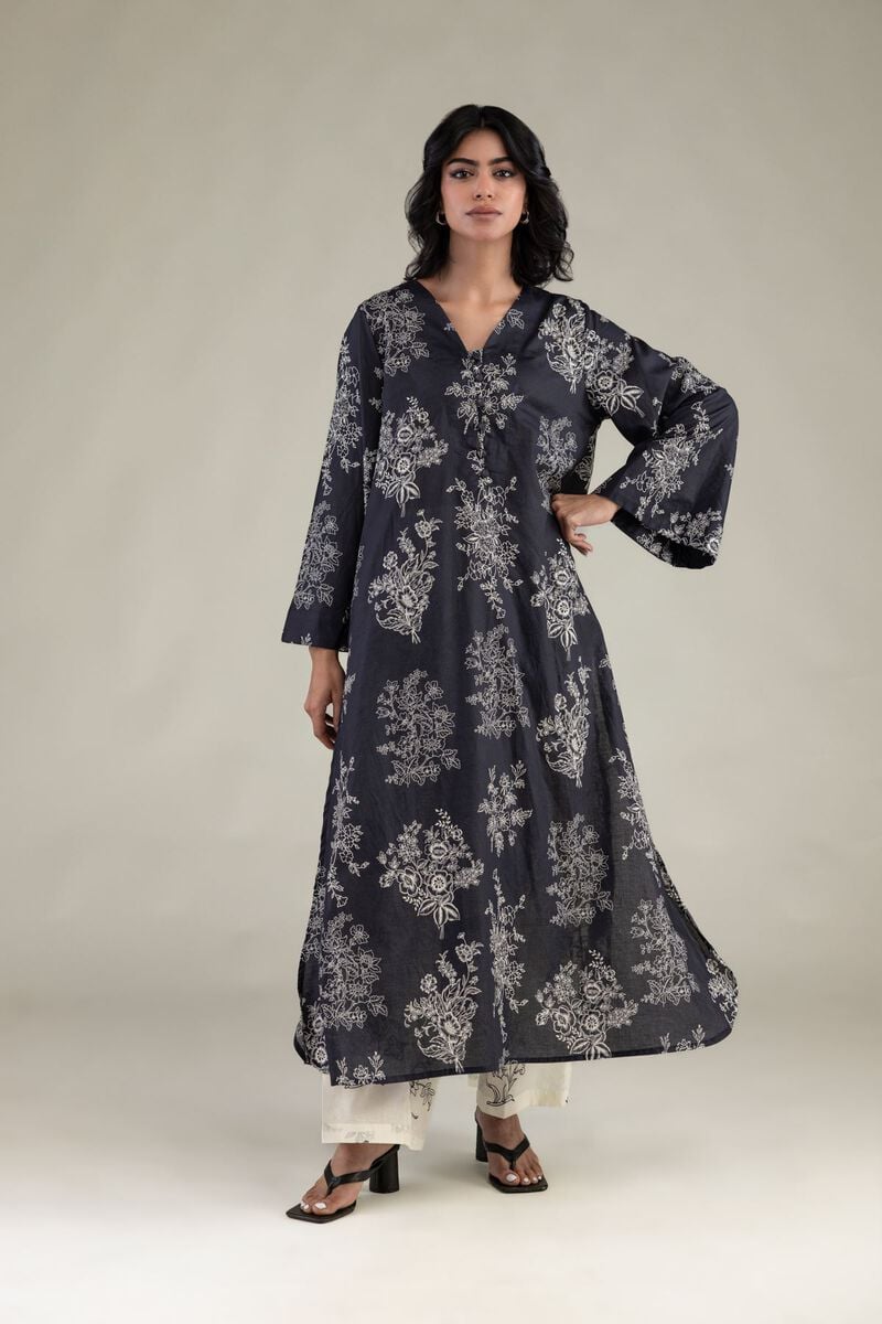 Embroidered | Cambric | Floral V-Neck Kurta | USD 35.00