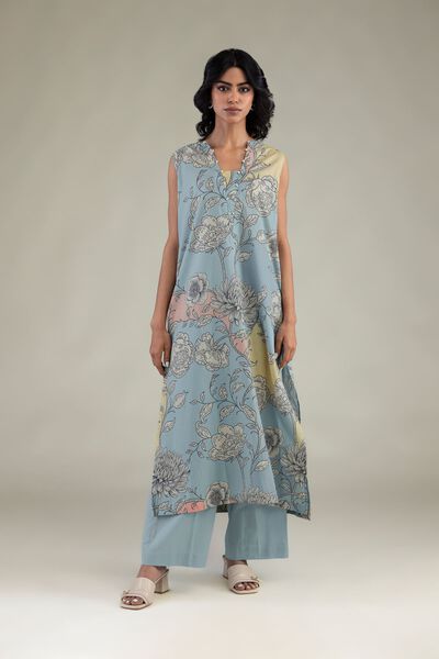 Embroidered | Cambric | Solid Blue Pants | USD 30.00