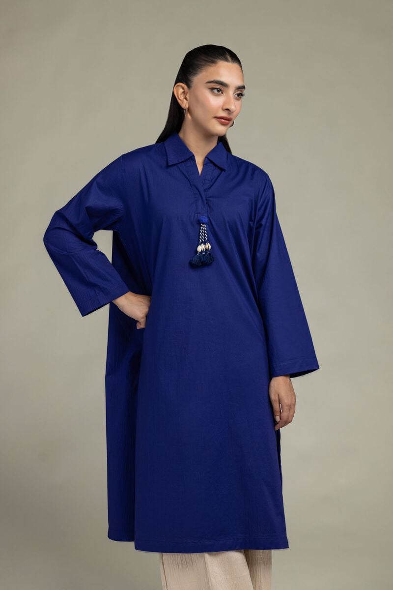 Dyed | Cotton Crinkle | Blue Longline Kurta | USD 35.00