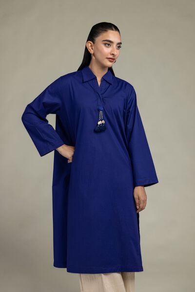 Dyed | Cotton Crinkle | Blue Longline Kurta | USD 35.00