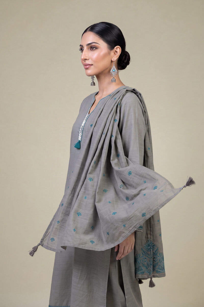 Embroidered | Light Khaddar | Gray Khaddar Dupatta | USD 35.00