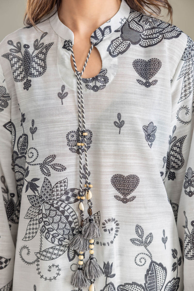 Printed | Light Khaddar | White Printed Kurta | USD 35.00