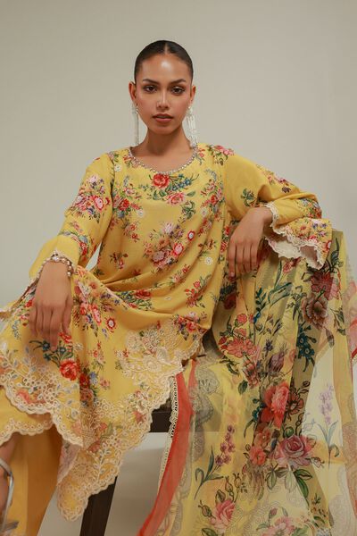 Embroidered | Raw Silk | Floral Lace Kurta | USD 70.00